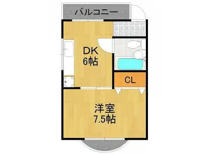 南武庫之荘21ビル(1DK/3階)の間取り写真