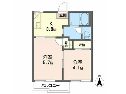 コーポ大間B棟(2DK/2階)の間取り写真