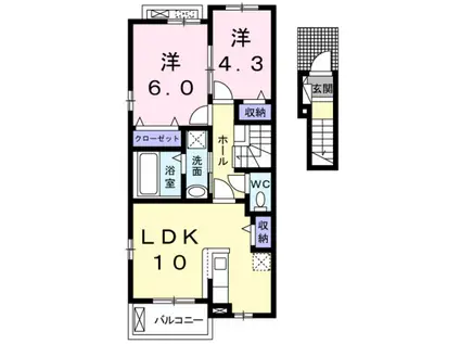 コンティノアール(2LDK/2階)の間取り写真