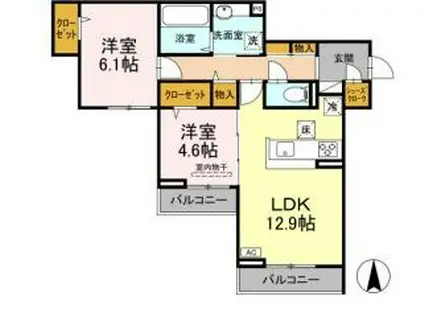 D-ROOM東富井(2LDK/1階)の間取り写真