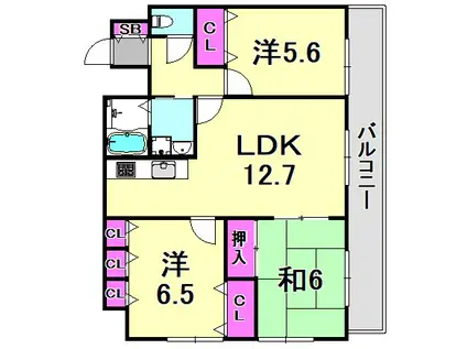 ビアンディールIII(3LDK/5階)の間取り写真