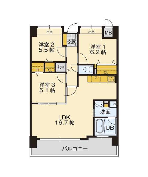 ニューガイア霧島 Eタイプ(3LDK/9階)の間取り写真