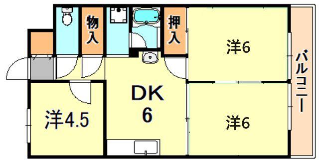 多聞ニューハイツ(3DK/3階)の間取り写真