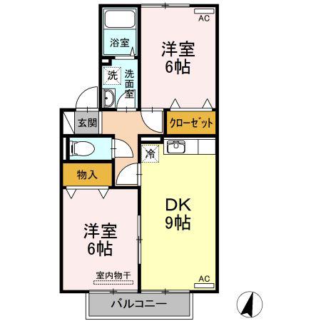 ECO-レジデンスモア C棟(2DK/2階)の間取り写真