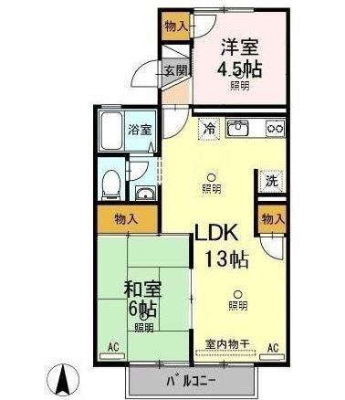 セジュール三島B棟(2LDK/2階)の間取り写真