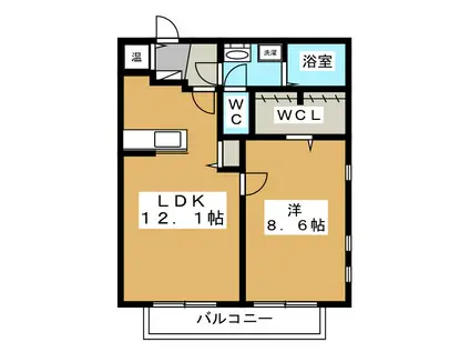 パルテール河辺(1LDK/2階)の間取り写真