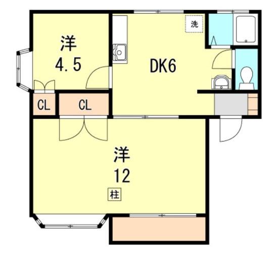 ヴィレッジコート山手A棟(2DK/1階)の間取り写真