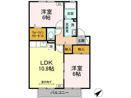 リバーポートあきA棟(2LDK/2階)の間取り写真