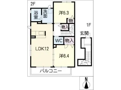 ウインド・フィル(2LDK/2階)の間取り写真