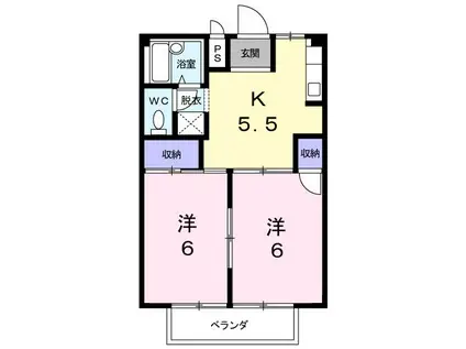 ラベンダーハウス(2K/2階)の間取り写真