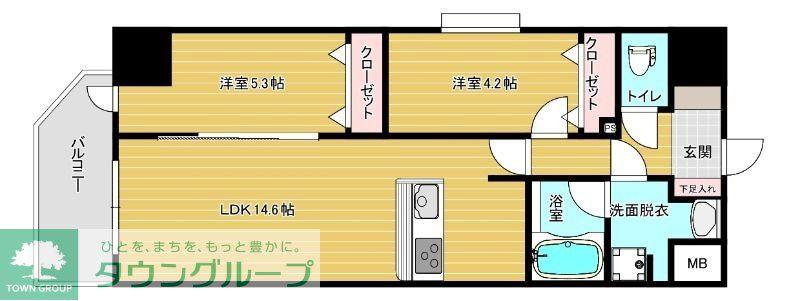 リファレンスリバービュー室見(2LDK/6階)の間取り写真