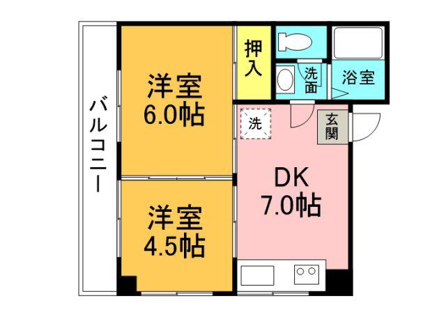 河元ビル(2DK/4階)の間取り写真