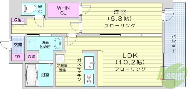 ロータス仙台中央(1LDK/6階)の間取り写真