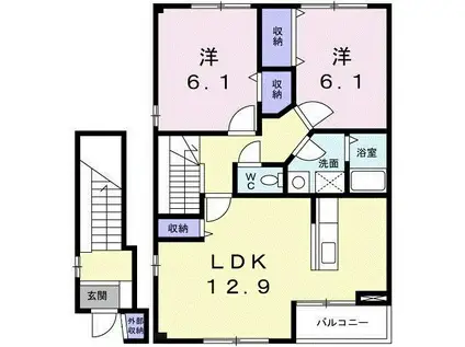 ルーラルブラッサムA(2LDK/2階)の間取り写真