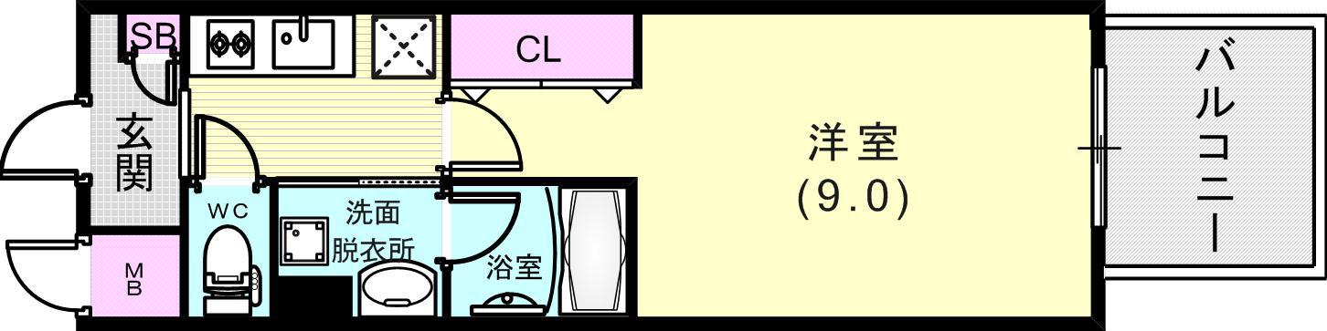 ヘスティア神戸(1K/9階)の間取り写真