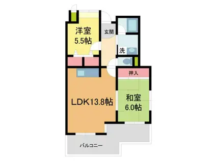 グランドムール宝塚売布南(2LDK/4階)の間取り写真