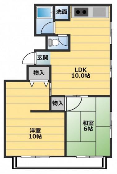 川本ビル(2LDK/2階)の間取り写真