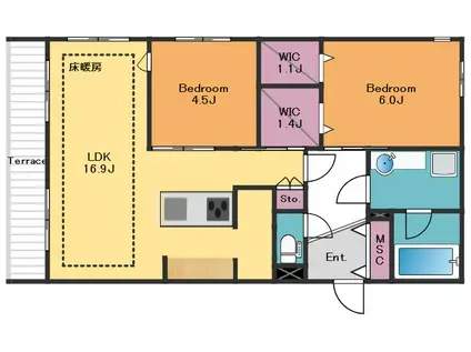 ELYSEEEKODAII(2LDK/1階)の間取り写真