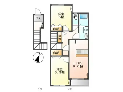 カシータ殿畑(2DK/2階)の間取り写真