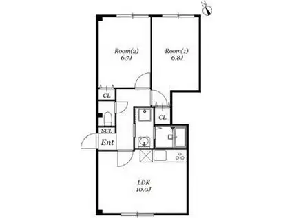 グランメール千本 E棟(2LDK/2階)の間取り写真