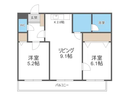 コフレッタ環状通東(2LDK/5階)の間取り写真