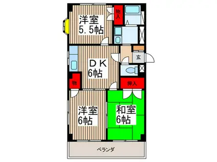 グランデール東越谷(3DK/1階)の間取り写真