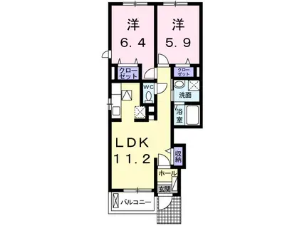 アリストガーデンI(2LDK/1階)の間取り写真