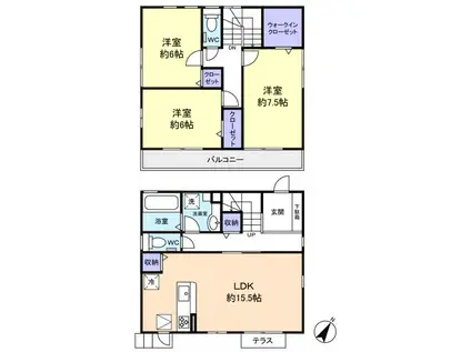 カーサA(3LDK/1階)の間取り写真