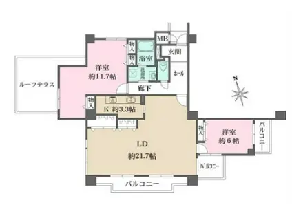 ハイツ住吉川公園(2LDK/6階)の間取り写真