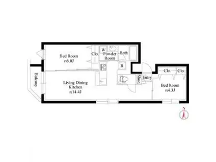 グランパセオ代々木上原II(2LDK/2階)の間取り写真