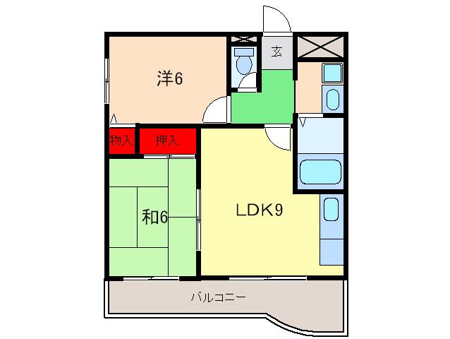 第三西原ハイツ(2LDK/5階)の間取り写真