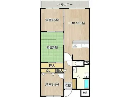 グリーングラス久米田(3LDK/4階)の間取り写真