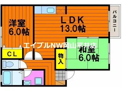 岡山電軌東山本線 東山・おかでんミュージアム駅駅 徒歩44分 2階建 築28年(2LDK/2階)の間取り写真