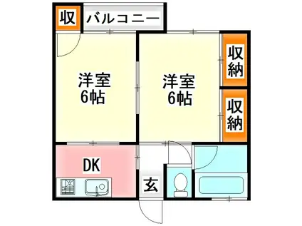 ディアドリームI(2DK/2階)の間取り写真