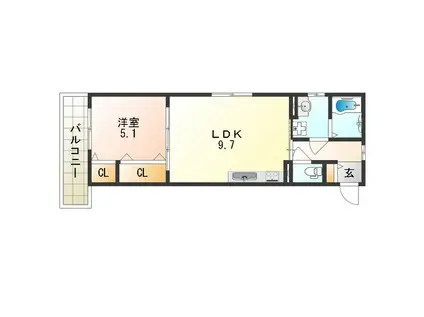 クリエオーレ巽北(1LDK/2階)の間取り写真