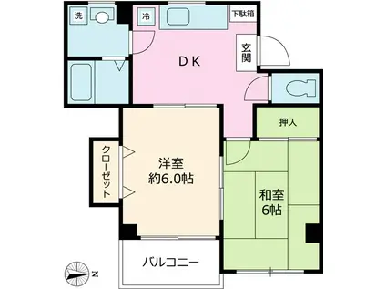 サンテラス荒川(2K/2階)の間取り写真