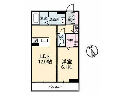 グランベレオ西新涯(1LDK/2階)の間取り写真