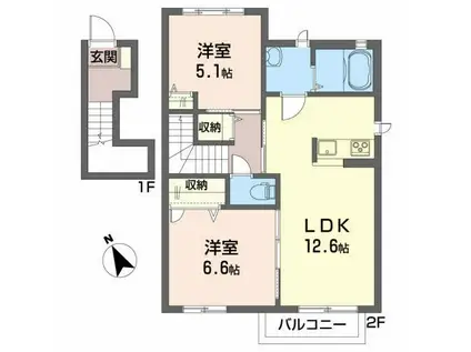 メゾンMAST八山田A(2LDK/2階)の間取り写真