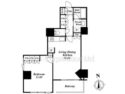 プラウドタワー白金台(1LDK/4階)の間取り写真