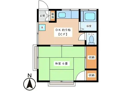 鶴ヶ丘ハイム(1DK/2階)の間取り写真