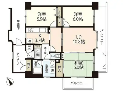 アスティア三篠(3LDK/9階)の間取り写真