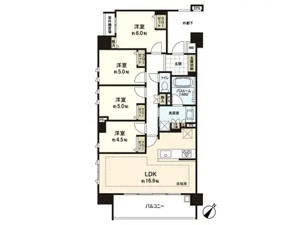 ライオンズ平尾サーパスレジデンス(4LDK/4階)の間取り写真