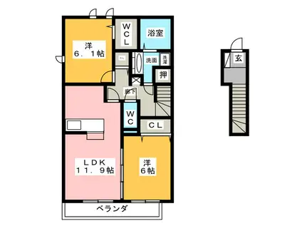 LOVE LETTER B(2LDK/2階)の間取り写真