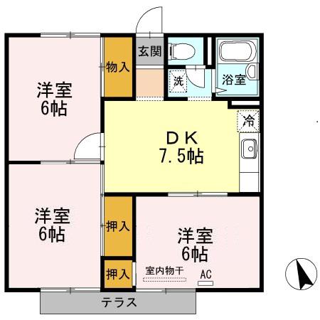 アネックスハゴロモ ガーデン(3DK/1階)の間取り写真