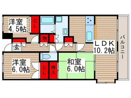 プライムコート新鎌ケ谷(3LDK/5階)の間取り写真