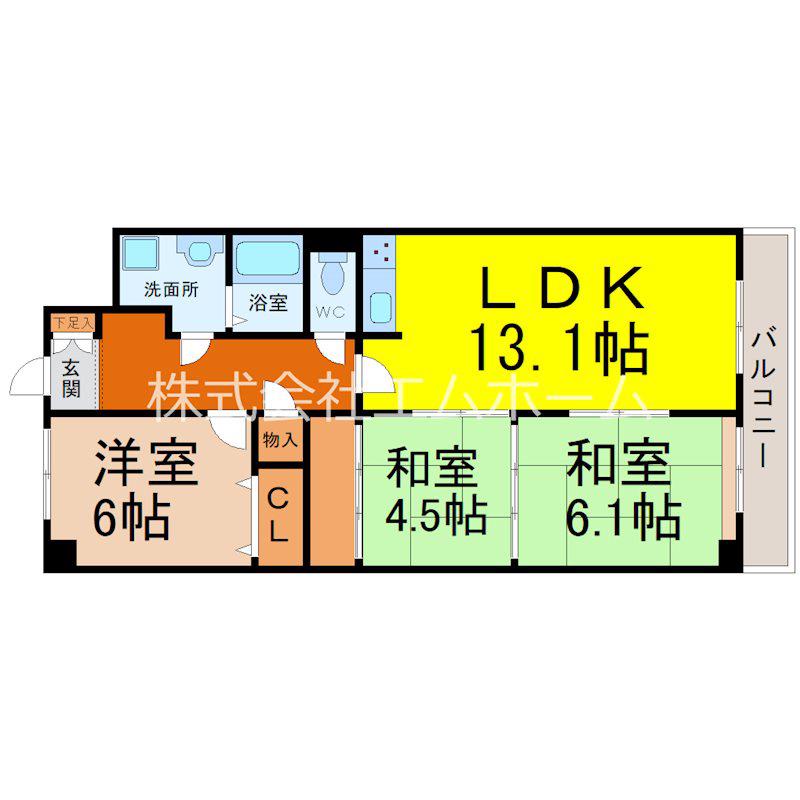 シティライフ城下(3LDK/4階)の間取り写真