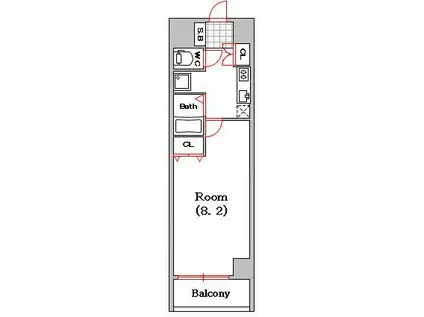 ジュネーゼ本町西(1K/4階)の間取り写真