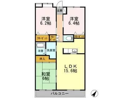 ハイビジョン(3LDK/1階)の間取り写真