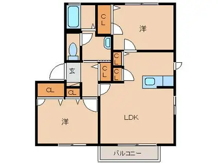 エトワール A棟(2LDK/1階)の間取り写真