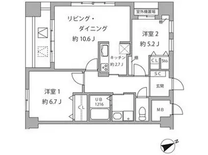 SUN SPRING TOWER(2LDK/4階)の間取り写真